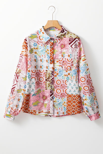 Pink Abstract Colorful Printed Button Down Shirt