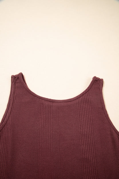 Red Dahlia Solid Color Ribbed Ruffle Tank Top and Pants Set