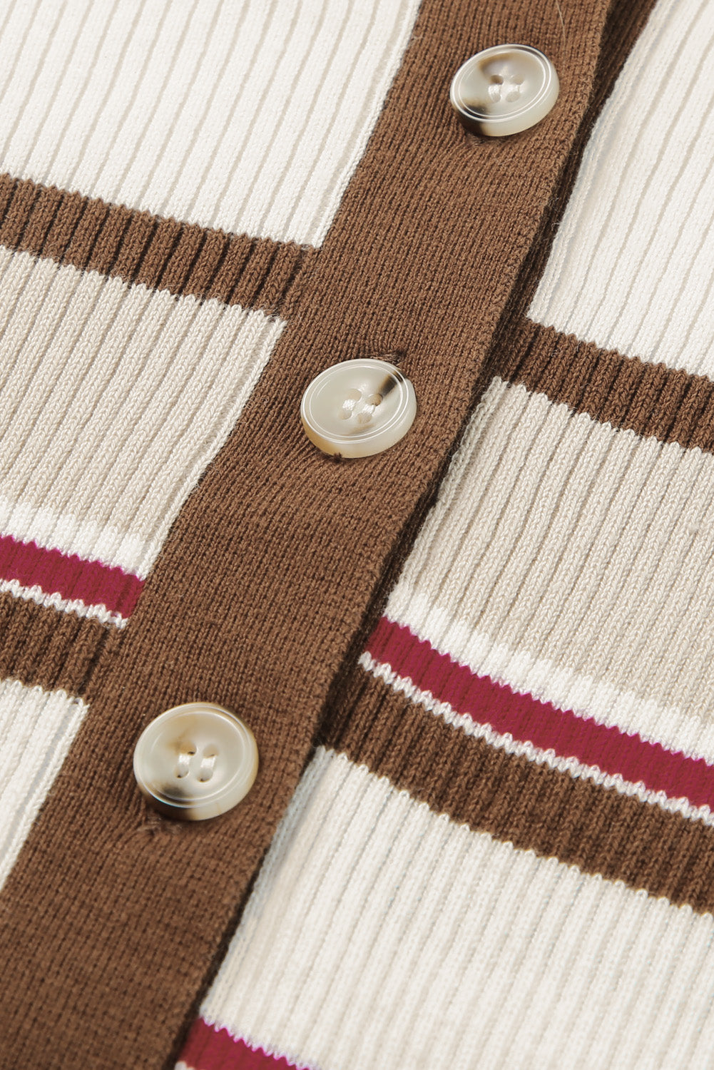 White Rib Knitted Stripe Detail Henley Sweater