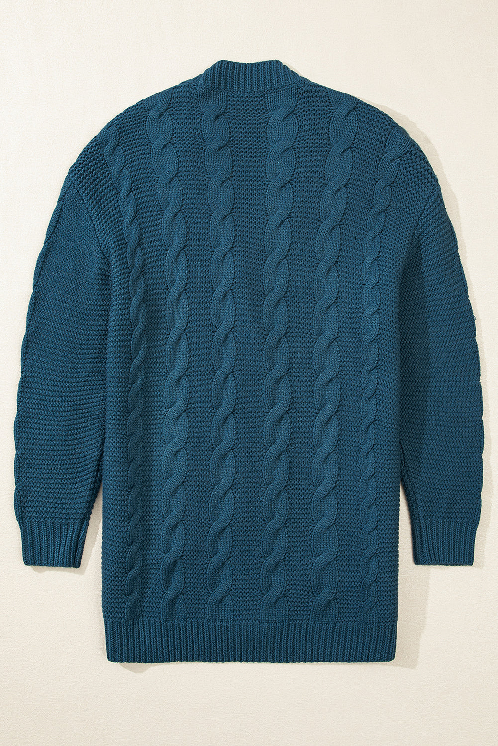 Peacock Blue Cable Knit Button Front Pocketed Baggy Cardigan