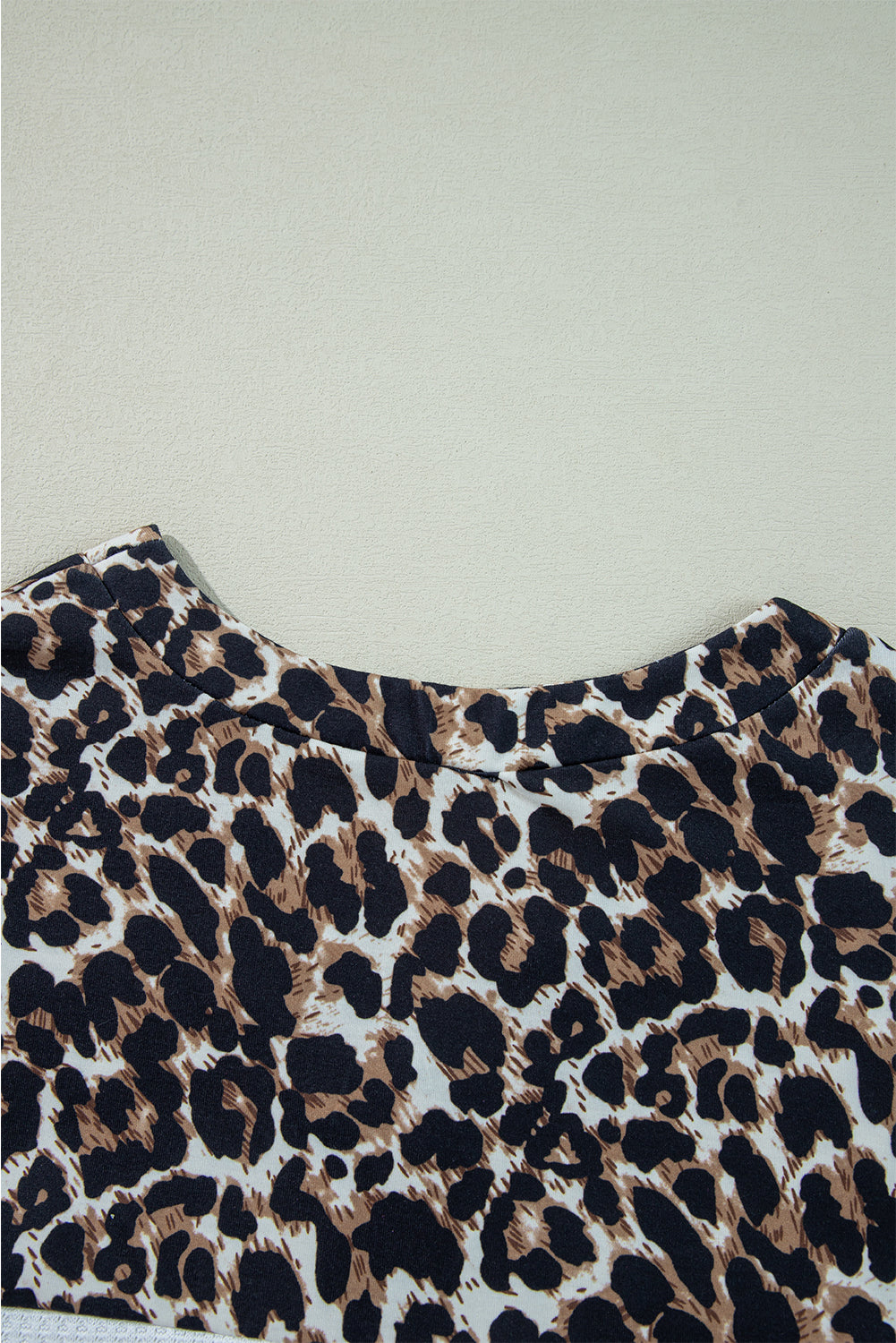 White Leopard Waffle Knit Patchwork Button V Neck Top