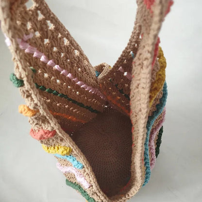 Rainbow Crochet Hobo Tote Bag