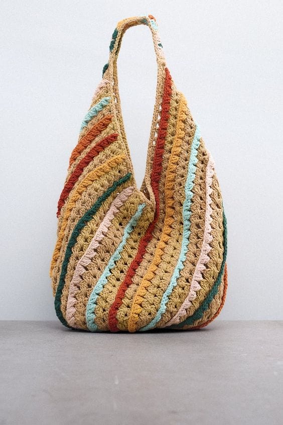 Rainbow Crochet Hobo Tote Bag