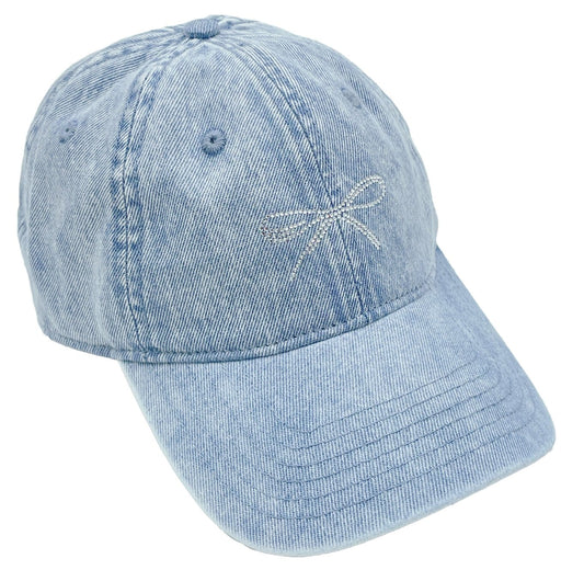 Small Rhinestone Bow Denim Baseball Cap