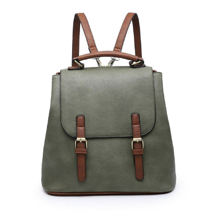 Vegan Leather Convertible Flapover Backpack