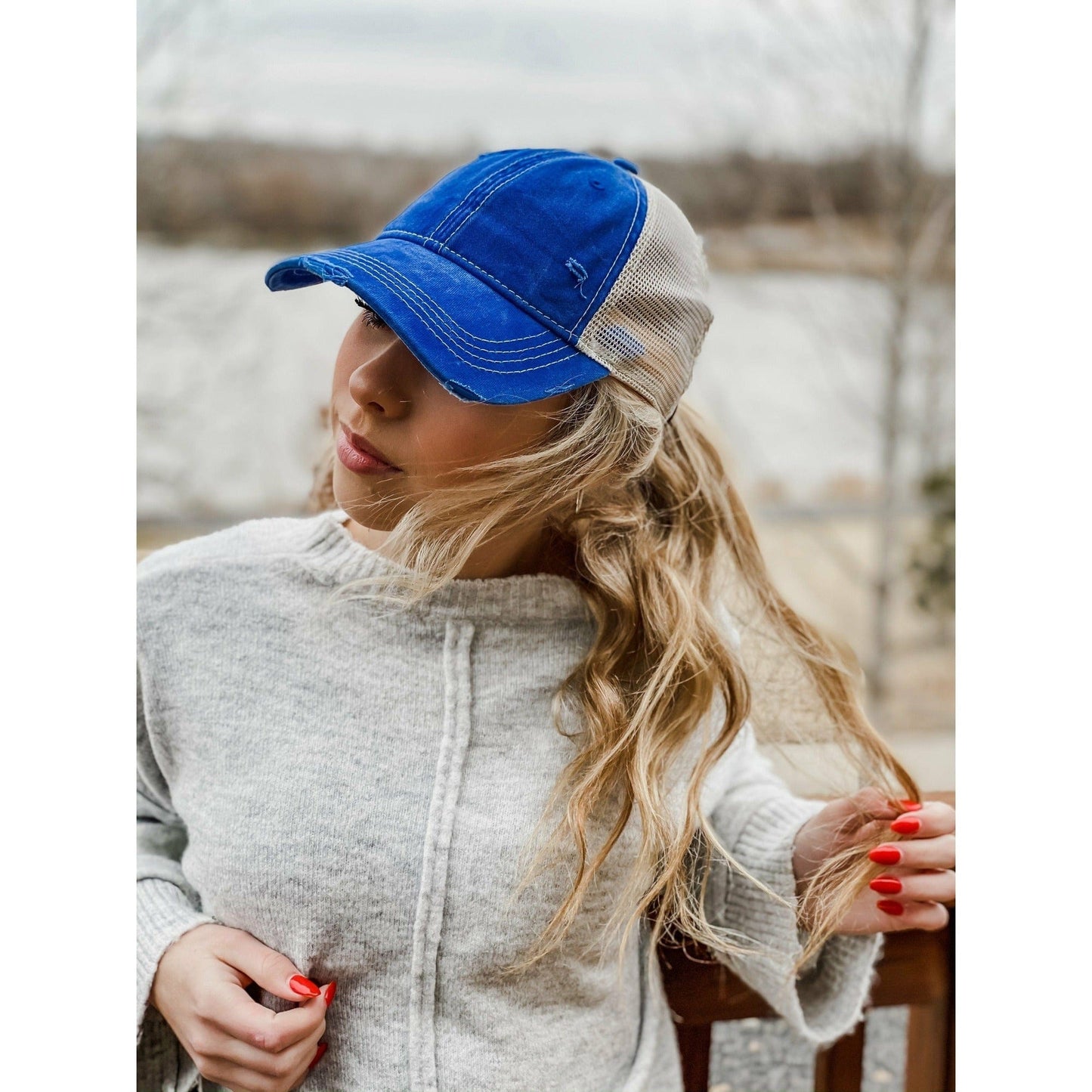 Washed Mesh Back High Pony Baseball Cap