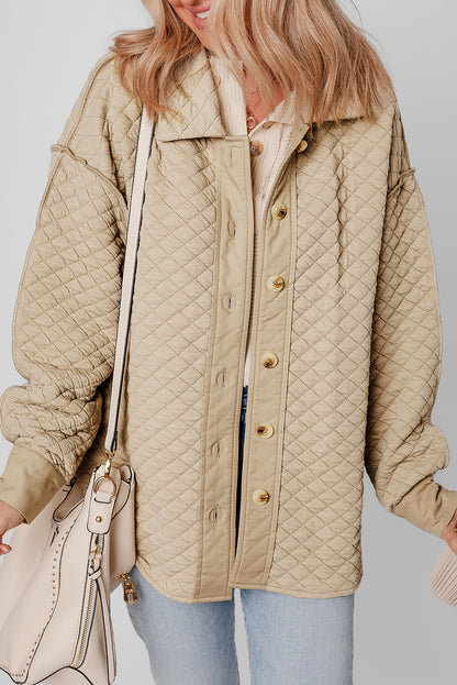 Jet Stream Solid Color Quilted Puffer Buttoned Shacket