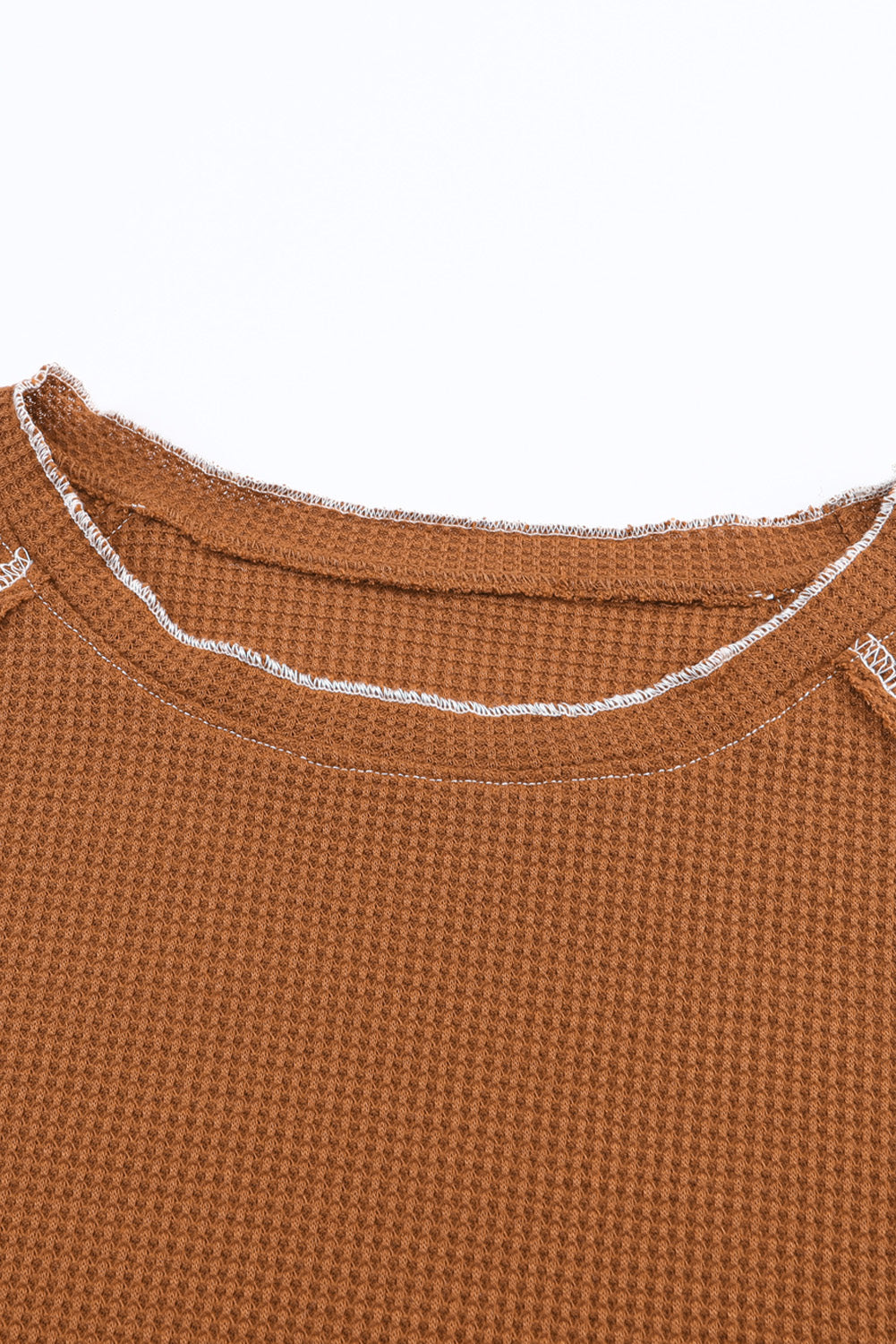 Brown Textured Round Neck Long Sleeve Top