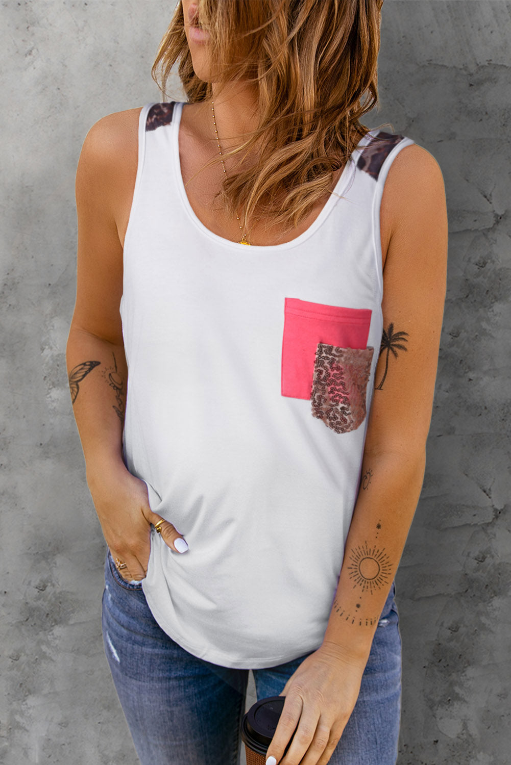 Printed Color Block Pocket Patch Tank