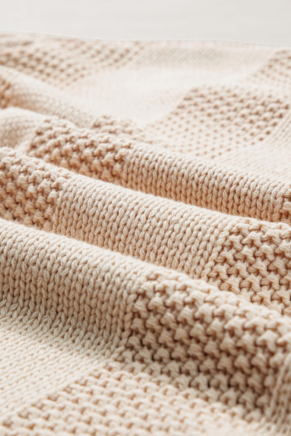 Pale Khaki Solid Color Cable Knit Ribbed Loose Sweater