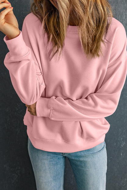 Pink Solid Classic Crewneck Pullover Sweatshirt