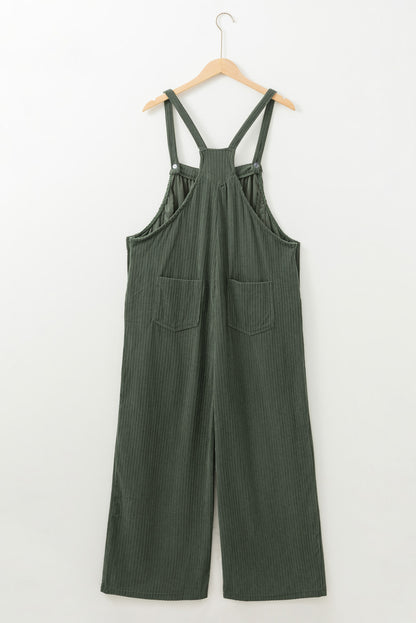 Jungle Green Plus Size Corduroy Pocketed Wide Leg Overall