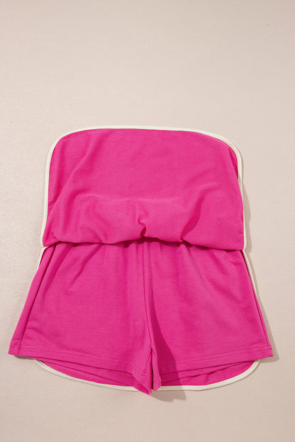 Rose Red Color block Edge Drop Shoulder T Shirt and Skirt 2Pcs Set