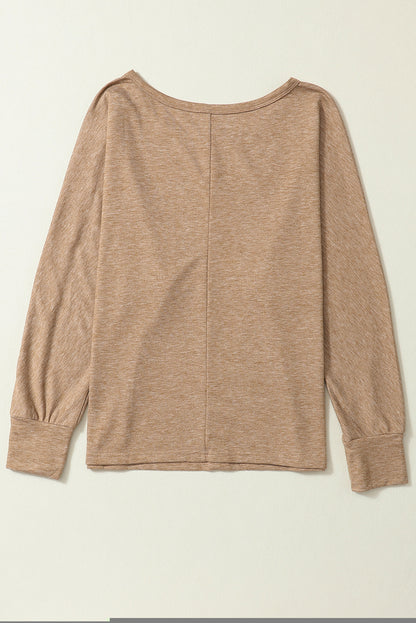 Khaki Solid Color Button Decor Dolman Sleeve Top