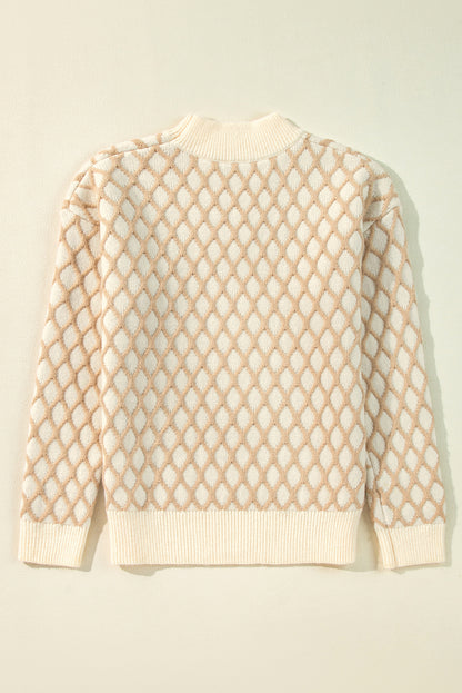 Oatmeal Diamond Knit Drop Shoulder Loose Sweater