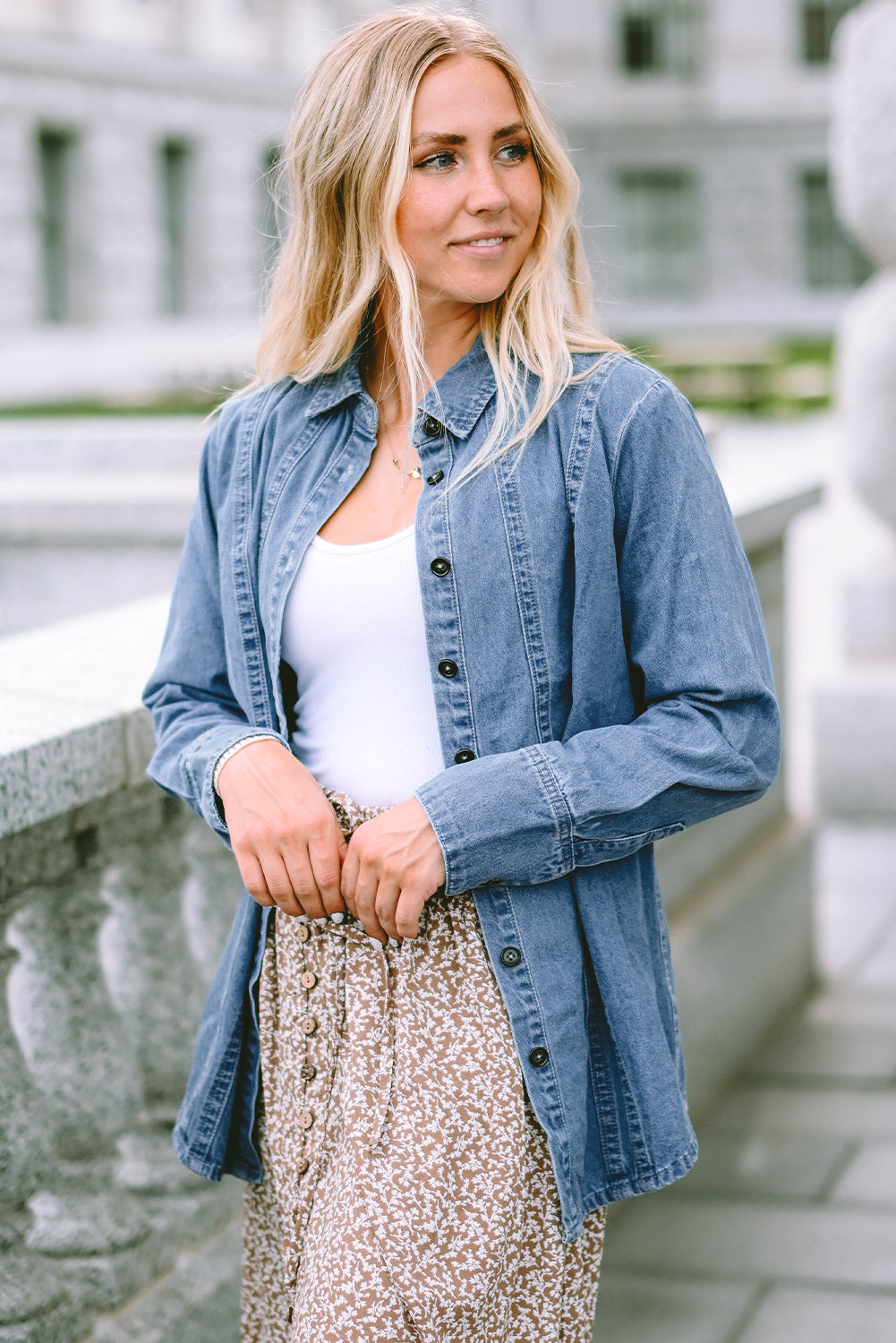 Sky Blue Button-up Long Sleeve Denim Shirt Jacket