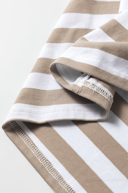 Khaki Striped Boat Neck Long Sleeve Top