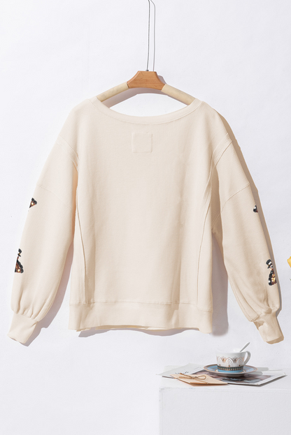 White Thanksgiving Turkey Waffle Oversized Knit Top