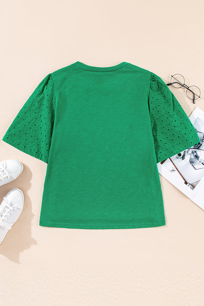 Bright Green Eyelet Embroidered Patchwork Shift Top