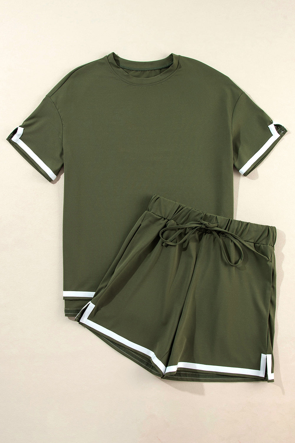 Vineyard Green Contrast Trim Tee and Shorts Set