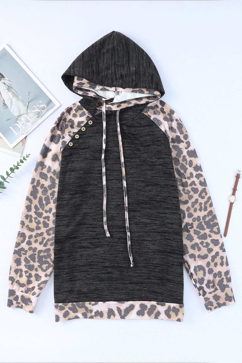 Brushed Leopard Contrast Hoodie