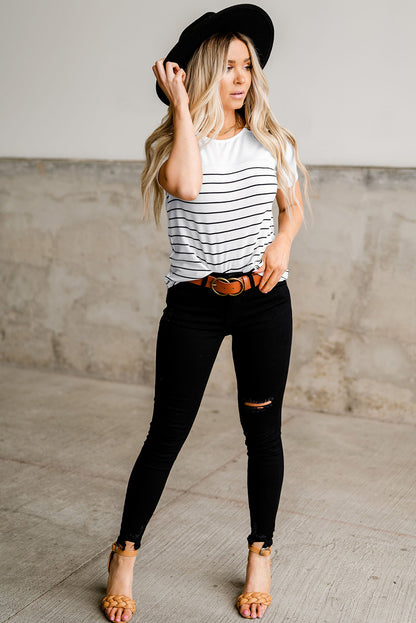 Nautical Striped Buttoned Short Sleeve Top