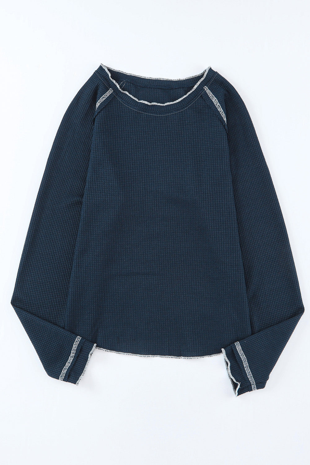 Blue Textured Round Neck Long Sleeve Top