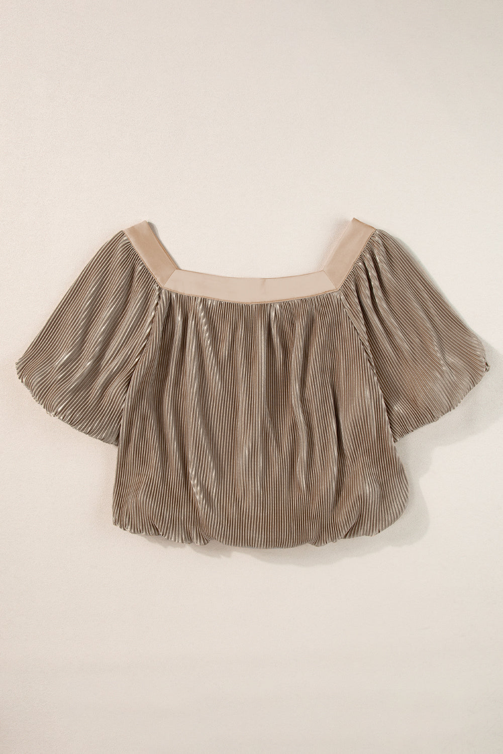 Simply Taupe Pleated Puff Sleeve Square Neck Blouse