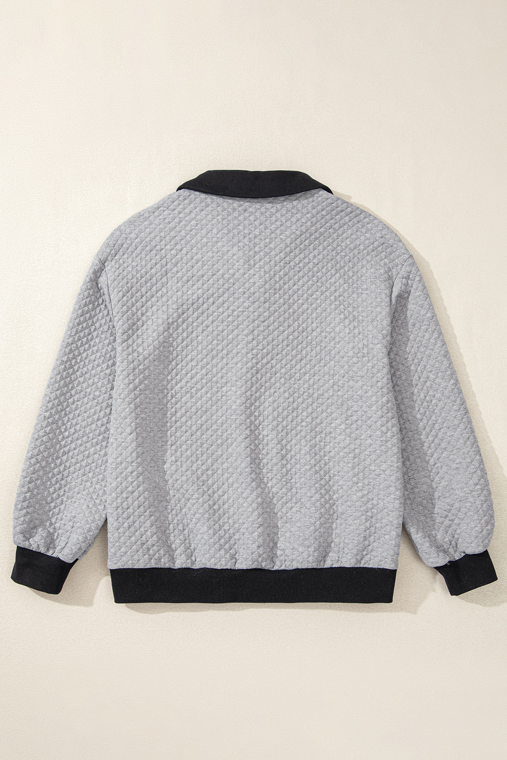 Light Grey Textured Colorblock Edge Buttoned Collar Sweatshirt