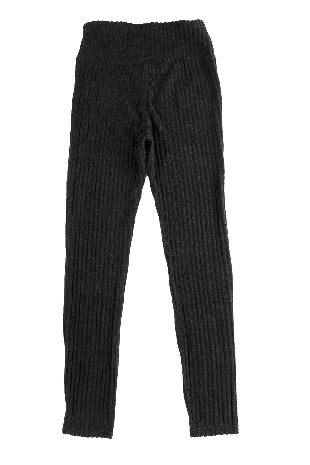 Black Wide Waistband Ribbed Textured Knit Leggings