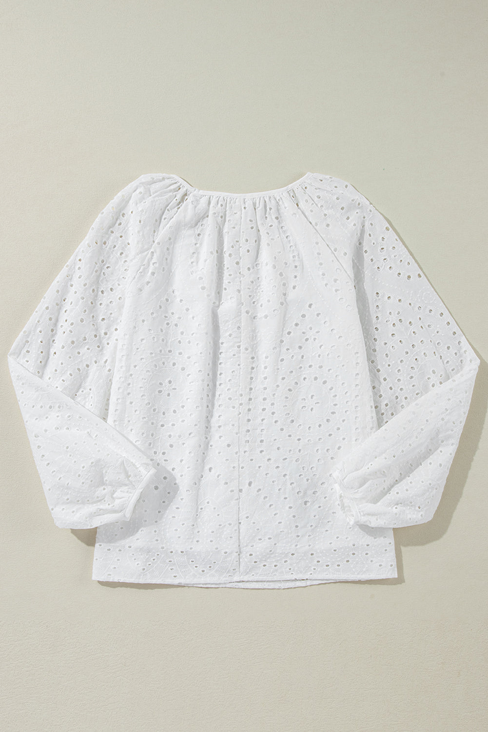 White Eyelet Embroidered V Neck Puff Sleeve Blouse