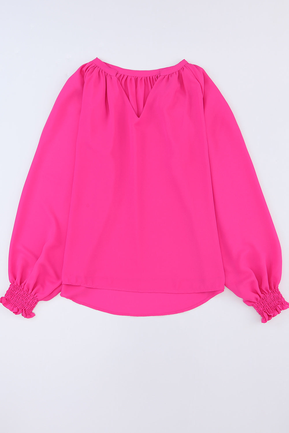 Rose Pleated V Neck Puffy Sleeve Blouse