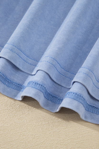 Beau Blue Mineral Wash Patched Chest Pocket Casual Tank Top