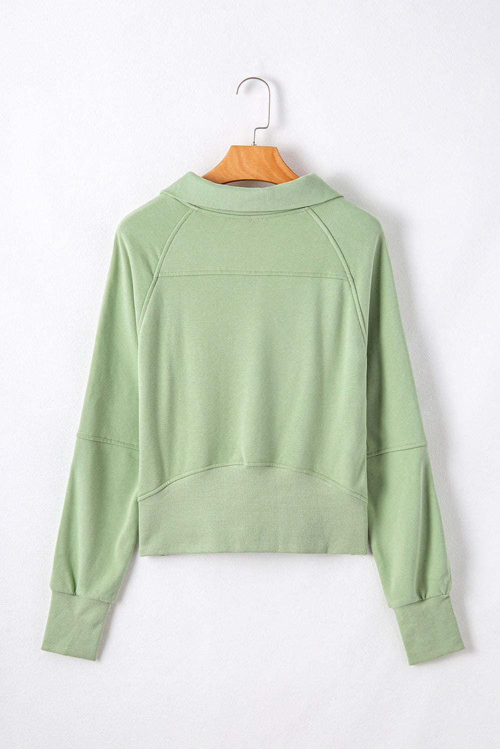 Smoke Green Quarter Zip Stand Neck Kangaroo Pocket Sweatshirt