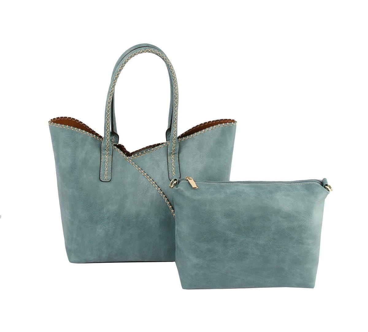 2-in-1 Stitch Trim Detail Shoulder/Tote Set Bag