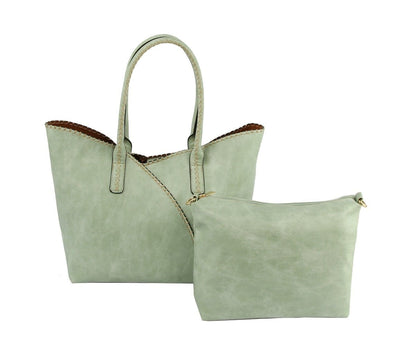 2-in-1 Stitch Trim Detail Shoulder/Tote Set Bag