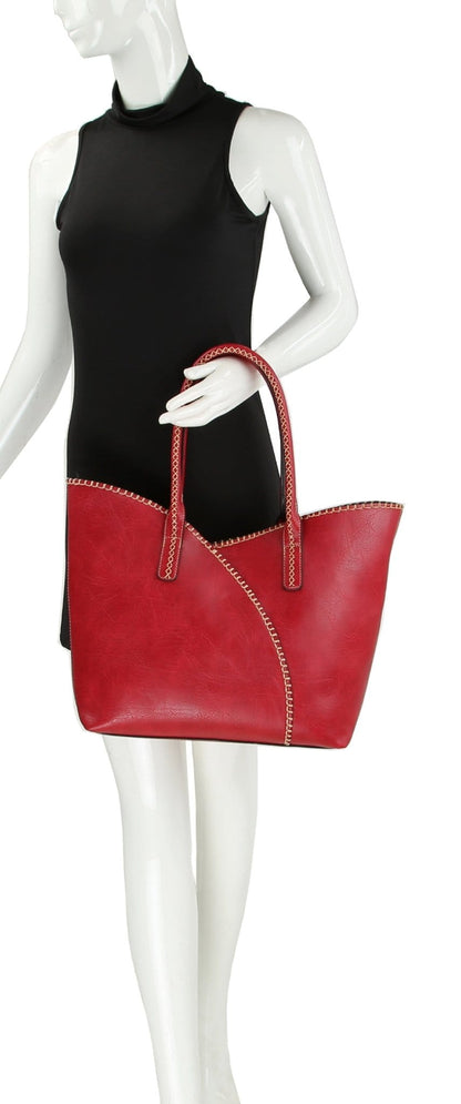 2-in-1 Stitch Trim Detail Shoulder/Tote Set Bag