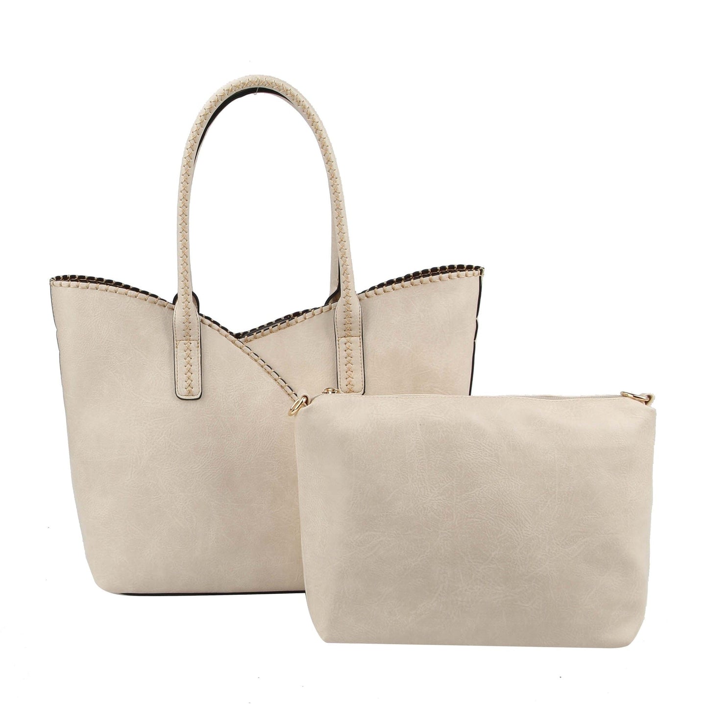 2-in-1 Stitch Trim Detail Shoulder/Tote Set Bag