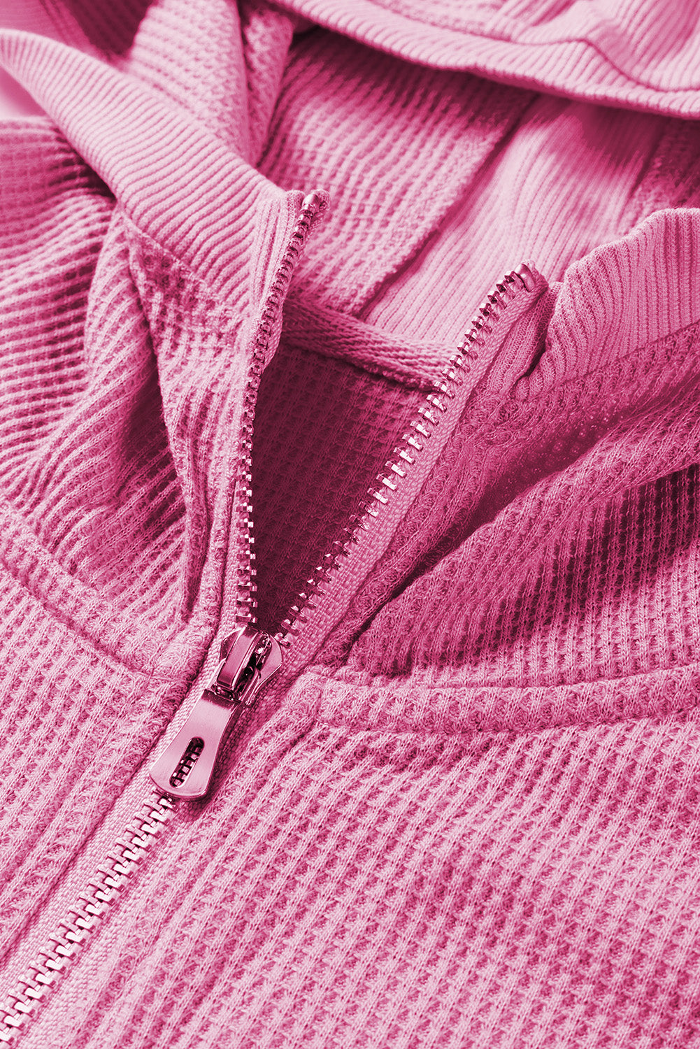 Rose Thermal Waffle Knit Full Zipper Hooded Jacket