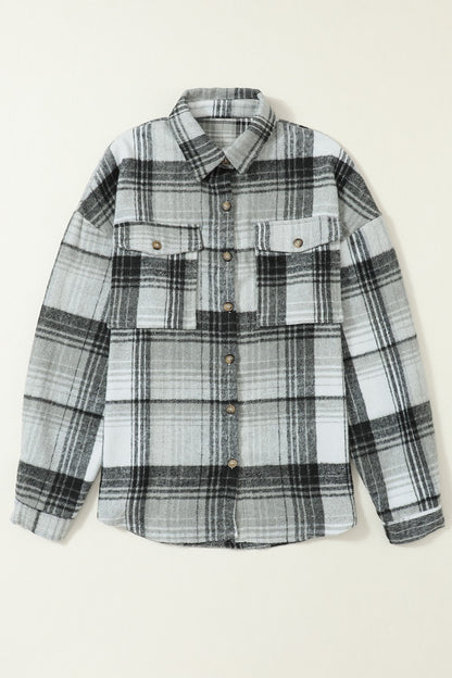 Double Take Plaid Dropped Shoulder Shacket