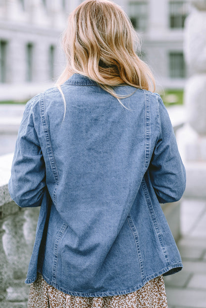 Sky Blue Button-up Long Sleeve Denim Shirt Jacket