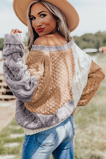 Brown Colorblock Mixed Textured Sweater