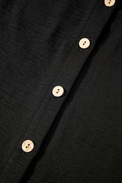 Black Buttoned Vest Drawstring Wide Leg Pants 2pcs Set