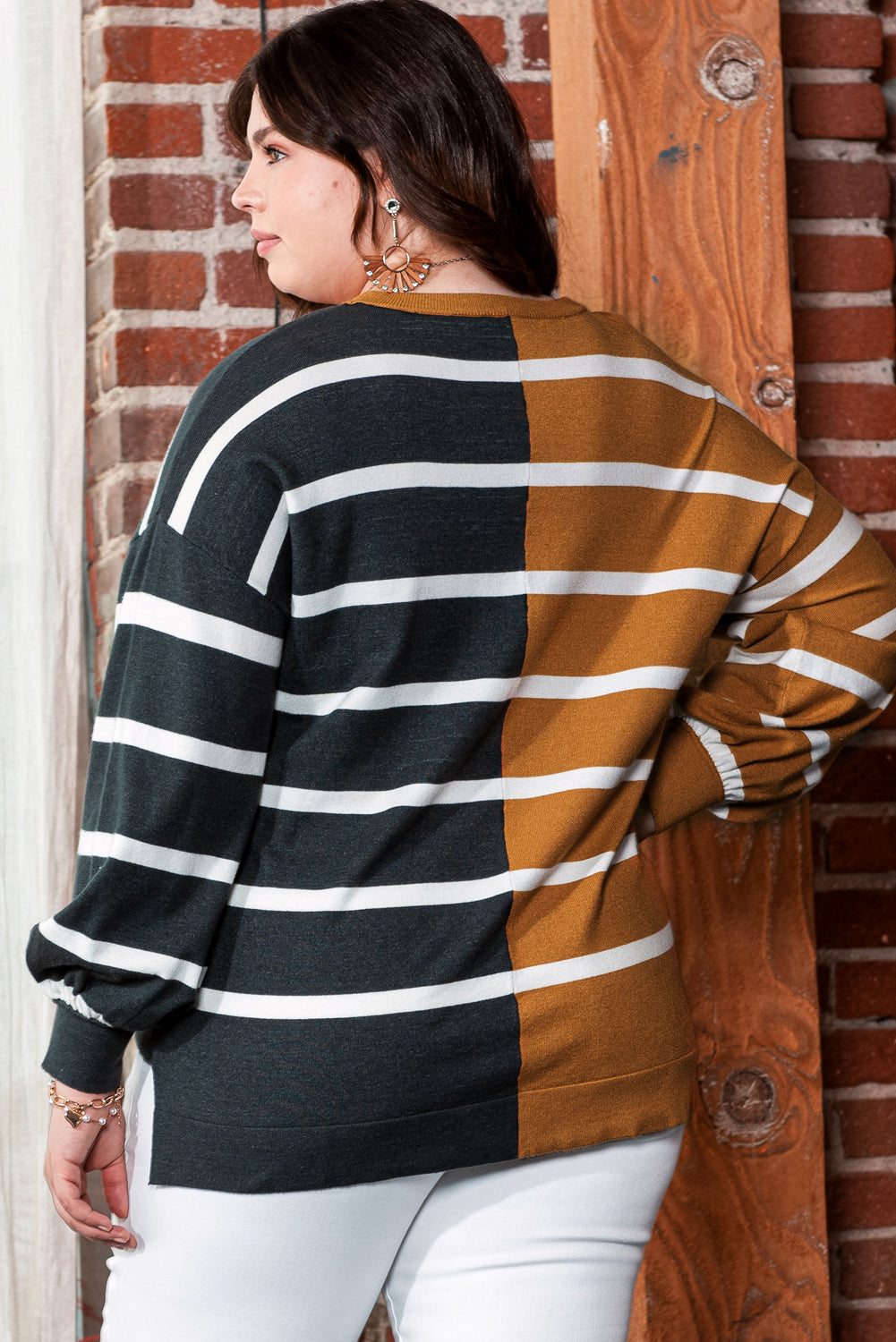 Plus Size Colorblock Striped Patchwork Loose Top