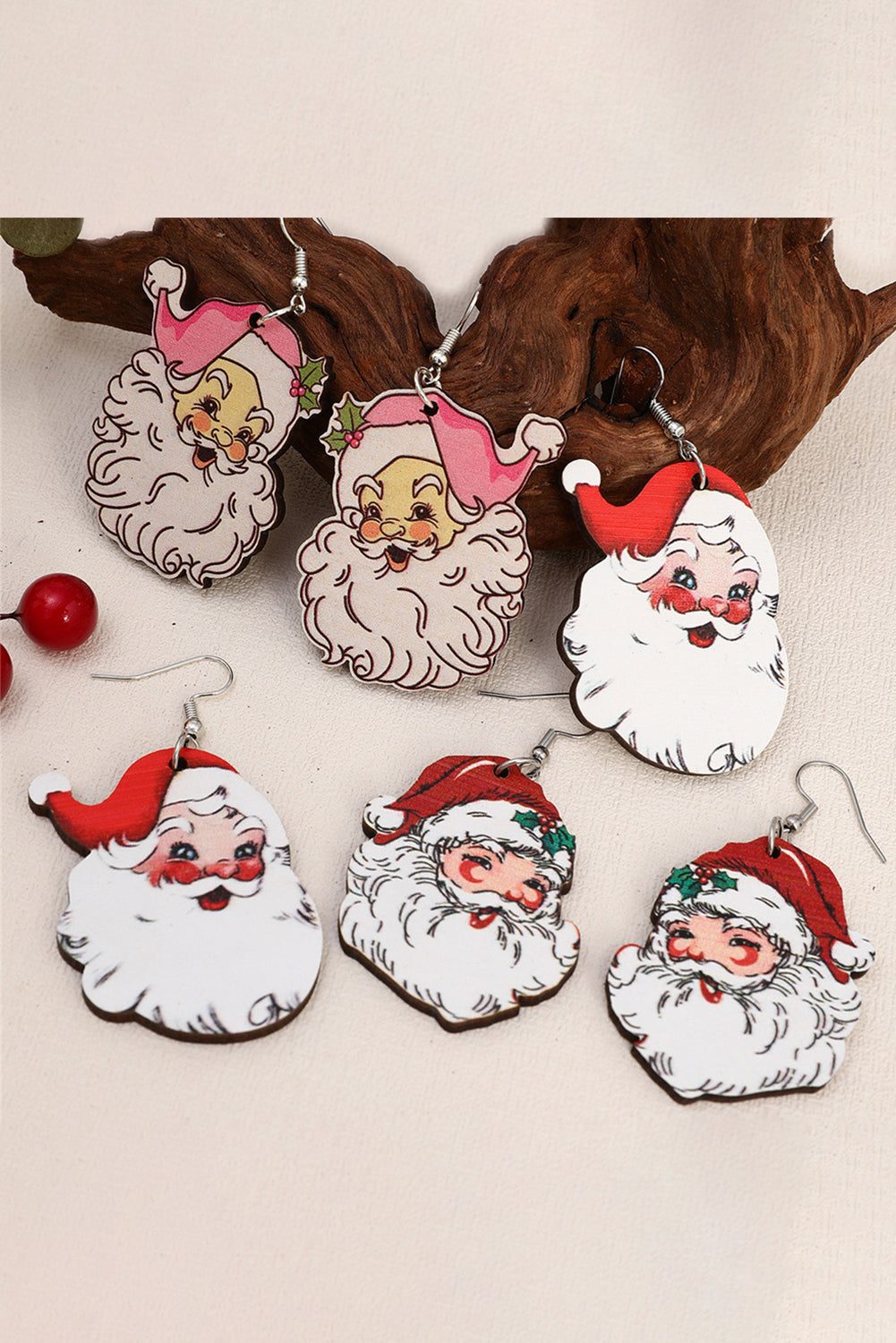 White 3 Pairs Christmas Santa Clause Pendant Hook Earrings