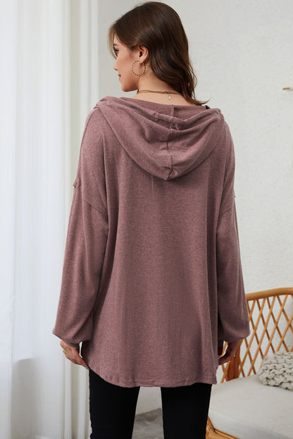 Buttoned High and Low Hem Hoodie