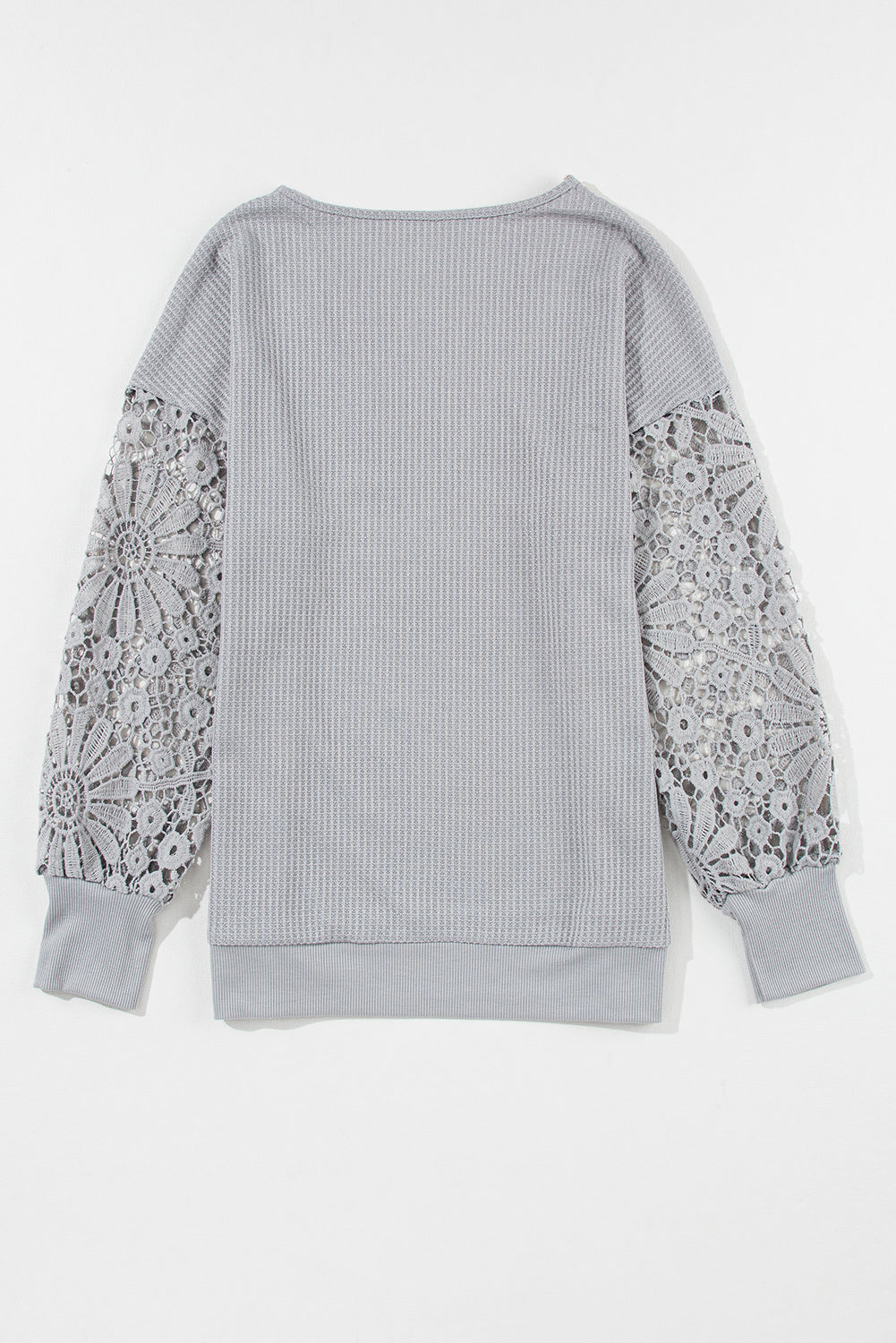 Gray Lace Splicing V Neck Puff Sleeve Top