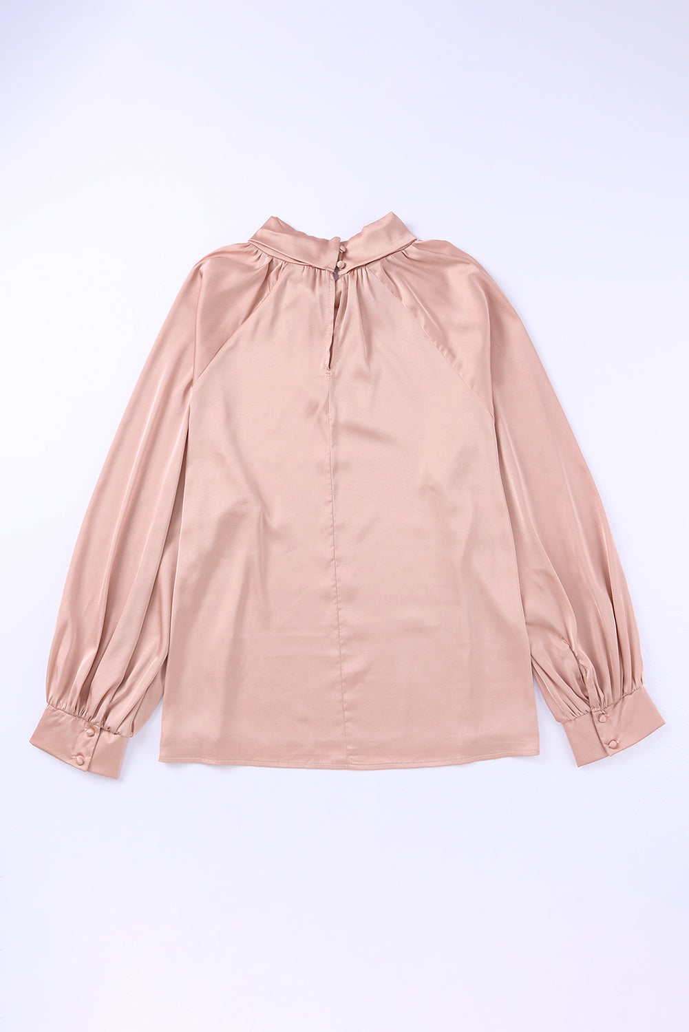 Pink Twist High Neck Puff Sleeve Satin Blouse