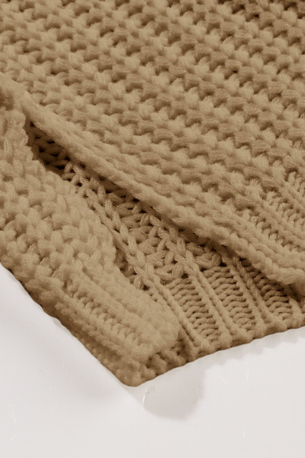 Khaki Ribbed Knit Round Neck Slouchy Chunky Sweater