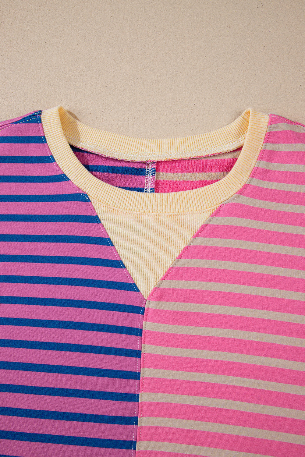 Pink Stripe Casual Stripe Colorblock Drop Shoulder Oversize Sweatshirt